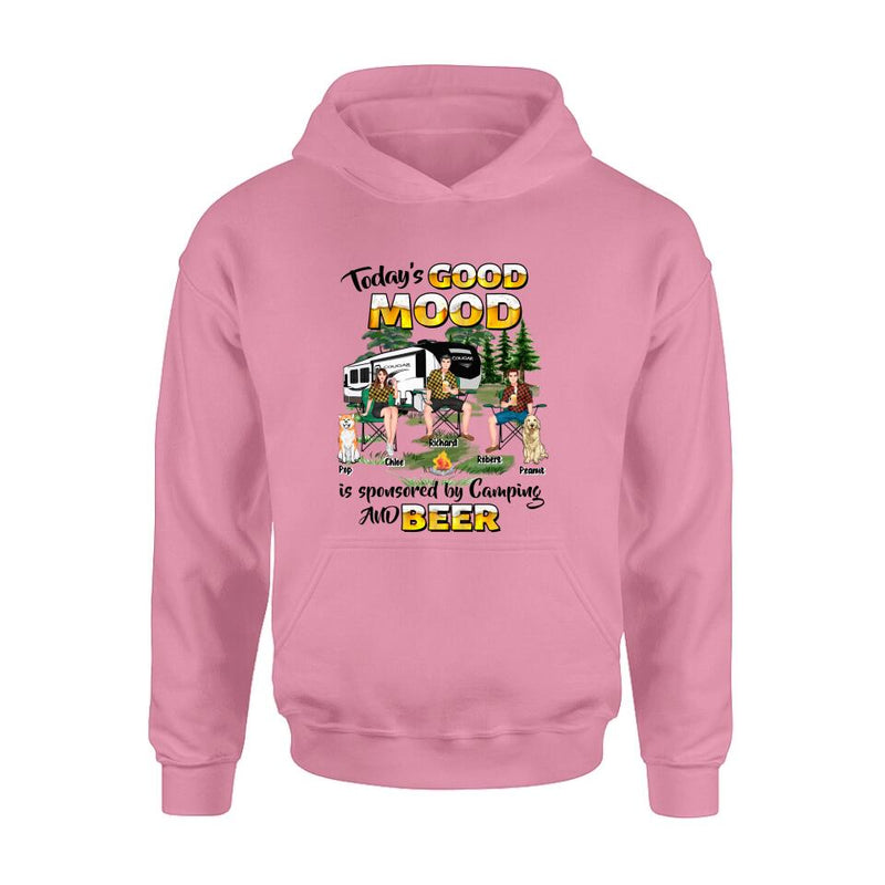 Personalized Camping Shirt/Pullover Hoodie - Gift Idea For Camping Lover/Friends/Couple - Up to 3 People And 2 Dogs - Today's Good Mood Is Sponsored By Camping And Beer