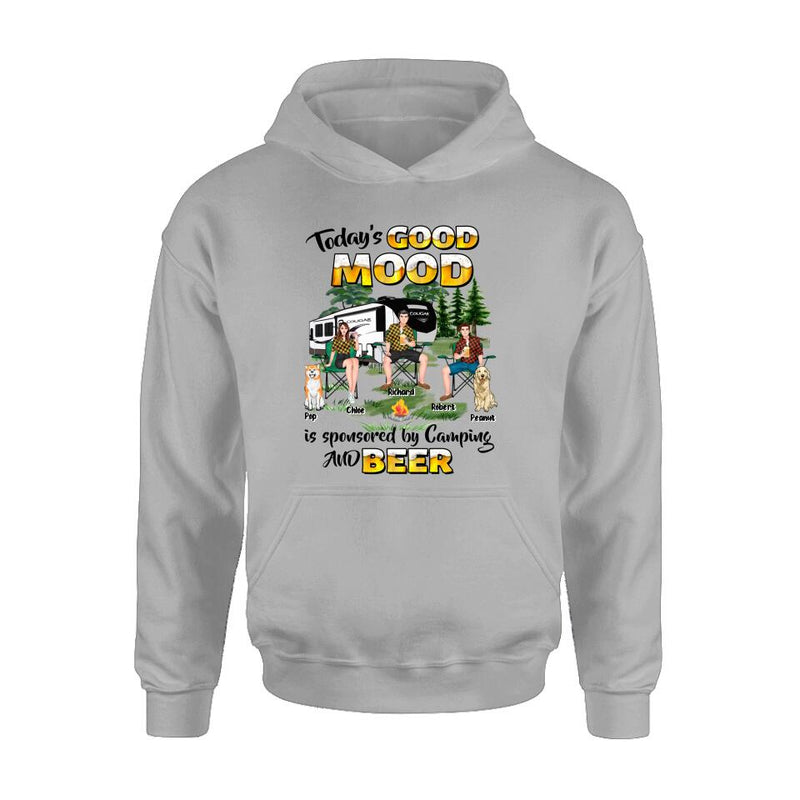 Personalized Camping Shirt/Pullover Hoodie - Gift Idea For Camping Lover/Friends/Couple - Up to 3 People And 2 Dogs - Today's Good Mood Is Sponsored By Camping And Beer