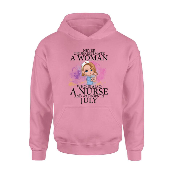 Custom Personalized Nurse Unisex T-shirt/ Hoodie/ Long Sleeve/ Sweatshirt - Gift Idea For Nurse - Never Underestimate A Woman Who Is Also A Nurse