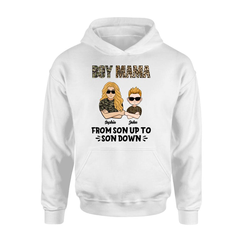 Personalized Boy Mom Shirt/Pullover Hoodie - Up to 5 Kids - Birthday, Mother's Day Gift For Mom, Mother - Boy Mama From Son Up To Son Down