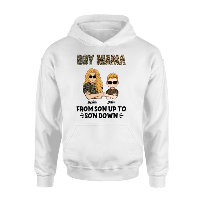 Custom Personalized Boy Mom Shirt/ Pullover Hoodie - Upto 5 Kids - Birthday, Mother's Day Gift For Mom, Mother - Boy Mama From Son Up To Son Down