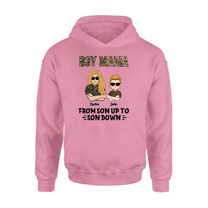 Custom Personalized Boy Mom Shirt/ Pullover Hoodie - Upto 5 Kids - Birthday, Mother's Day Gift For Mom, Mother - Boy Mama From Son Up To Son Down