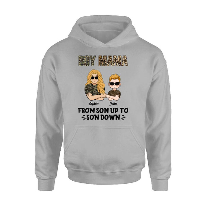 Custom Personalized Boy Mom Shirt/ Pullover Hoodie - Upto 5 Kids - Birthday, Mother's Day Gift For Mom, Mother - Boy Mama From Son Up To Son Down