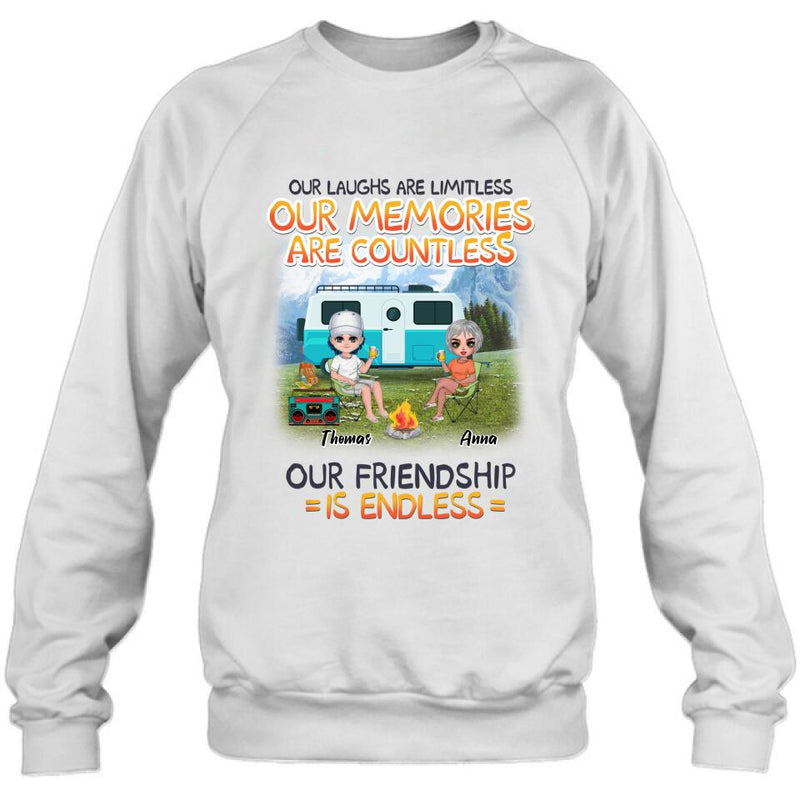 Personalized Mountain Camping Friends Shirt/Pullover Hoodie - Up to 8 People - Best Gift For Camping Lovers - We're More Than Just Camping Friends
