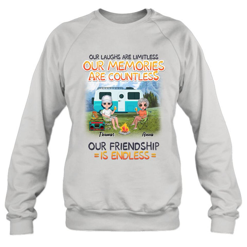 Personalized Mountain Camping Friends Shirt/Pullover Hoodie - Up to 8 People - Best Gift For Camping Lovers - We're More Than Just Camping Friends