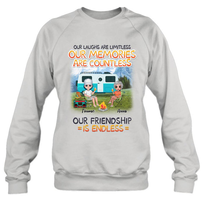 Custom Personalized Mountain Camping Friends Shirt/ Pullover Hoodie - Upto 8 People - Best Gift For Camping Lovers - We're More Than Just Camping Friends