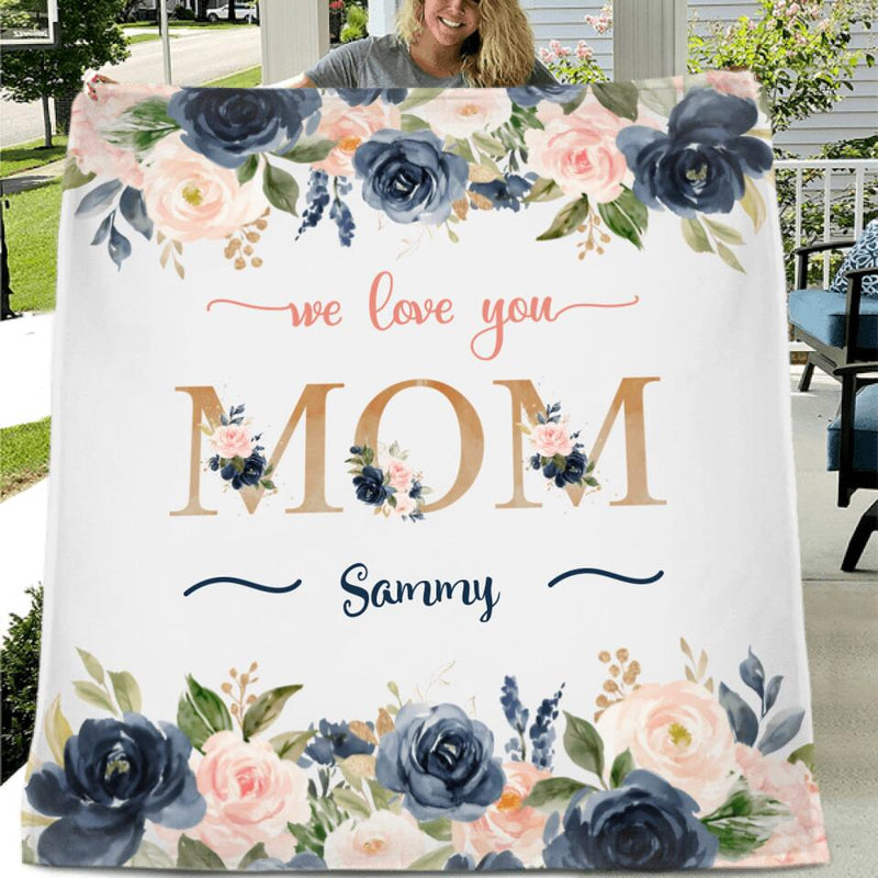 Personalized Floral Mom Fleece Throw Blanket/Quilt - Up to 5 Kids - Gift Idea For Mother's Day - We Love You