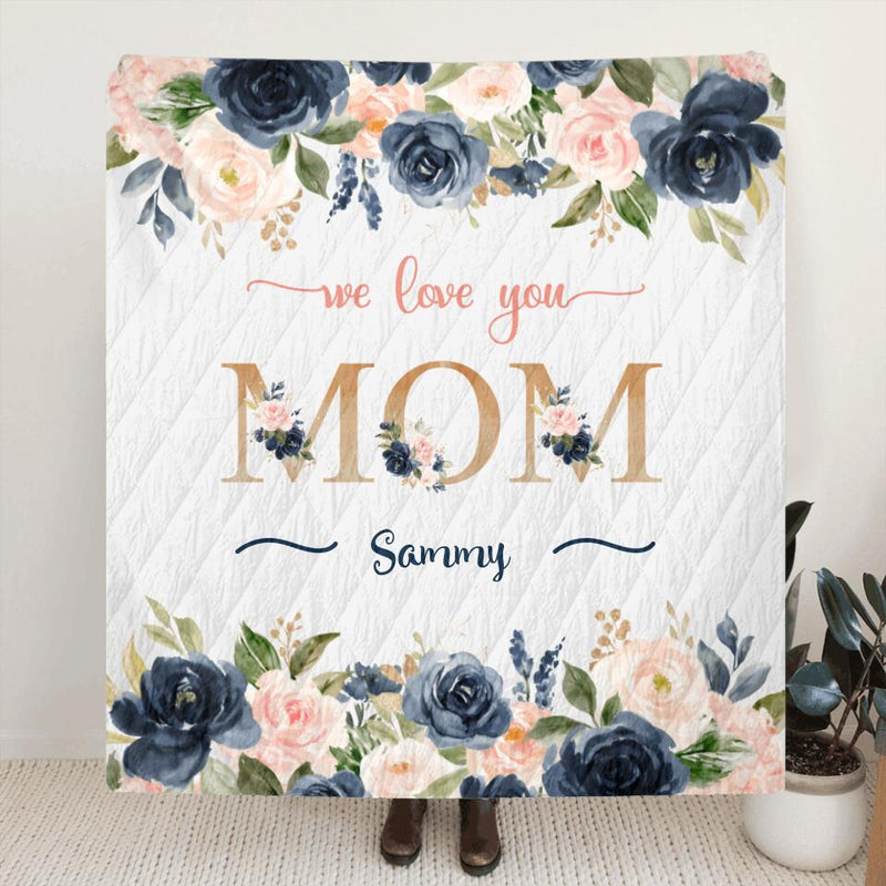 Personalized Floral Mom Fleece Throw Blanket/Quilt - Up to 5 Kids - Gift Idea For Mother's Day - We Love You
