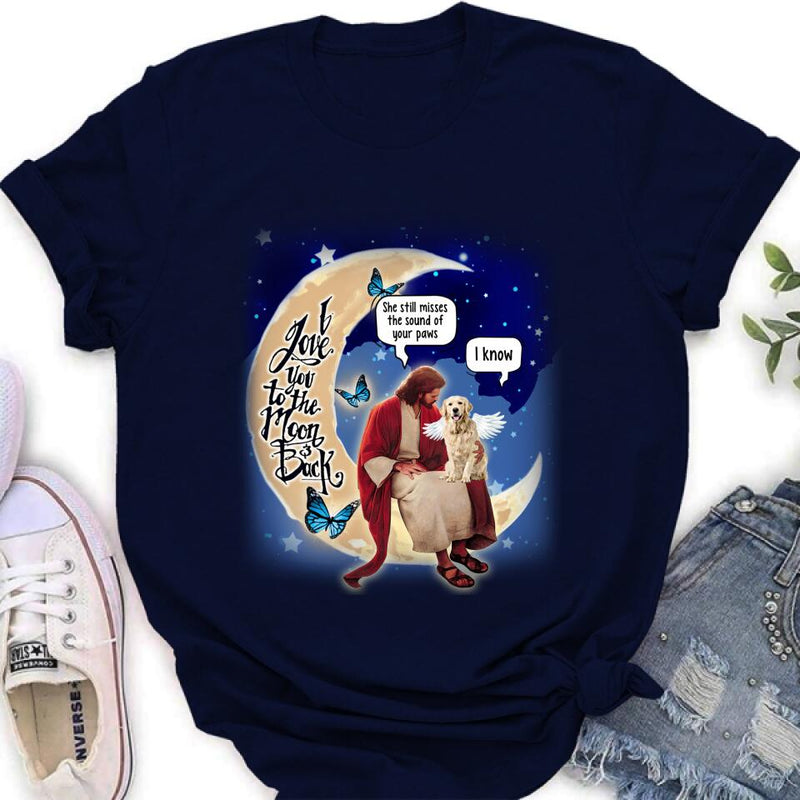 Personalized Dog And Jesus Sitting On The Moon Shirt/Pullover Hoodie - Memorial Gift Idea For Dog Lover