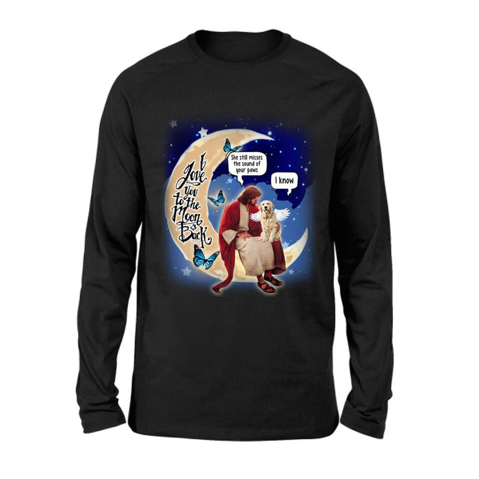 Custom Personalized Dog And Jesus Sitting On The Moon Shirt/ Pullover Hoodie - Memorial Gift Idea For Dog Lover