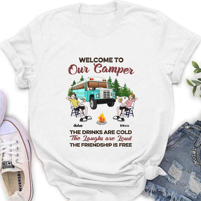 Custom Personalized Camping With Friends Shirt - Upto 6 People - Best Gift For Friends/Camping Lovers - Retired Every Hour Is Happy Hour