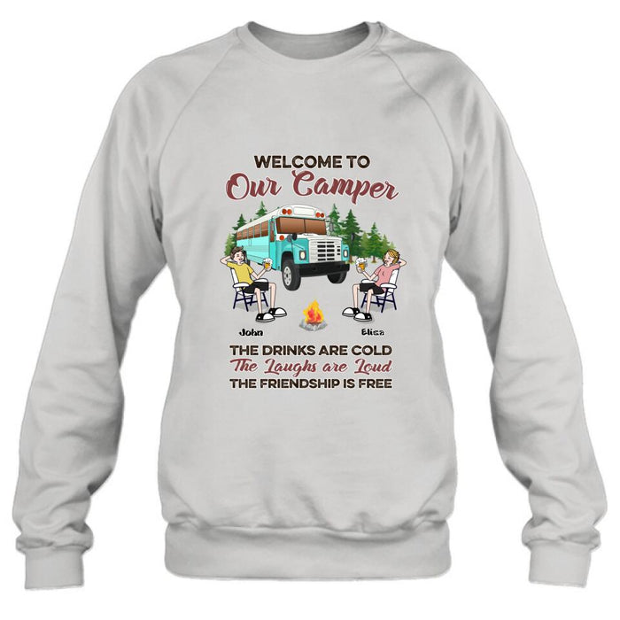 Custom Personalized Camping With Friends Shirt - Upto 6 People - Best Gift For Friends/Camping Lovers - Retired Every Hour Is Happy Hour