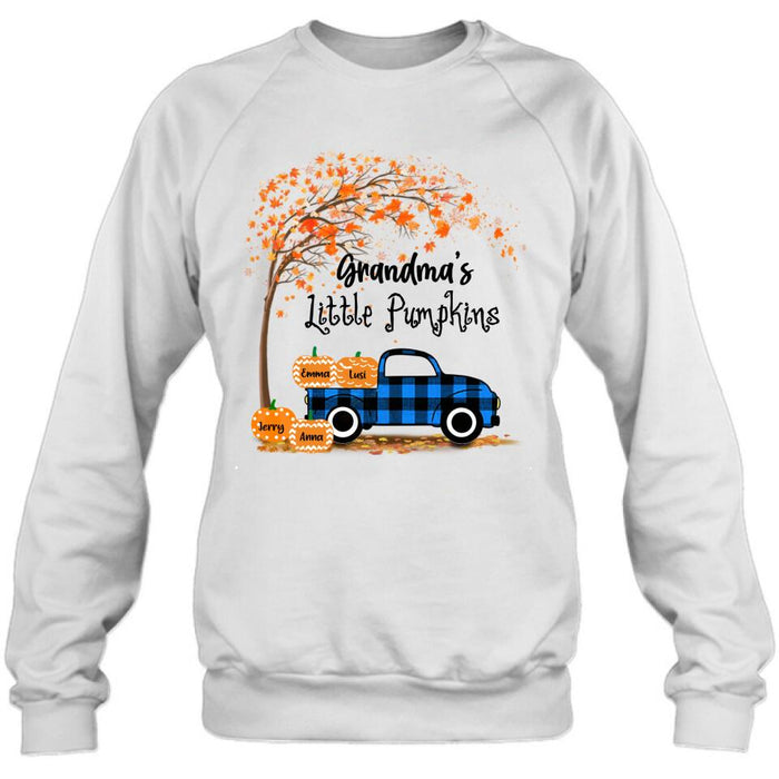 Personalized Autumn Grandma's Pumpkins T-shirt - Gift For Grandma - Upto 6 Pumpkins - Grandma's Little Pumpkins