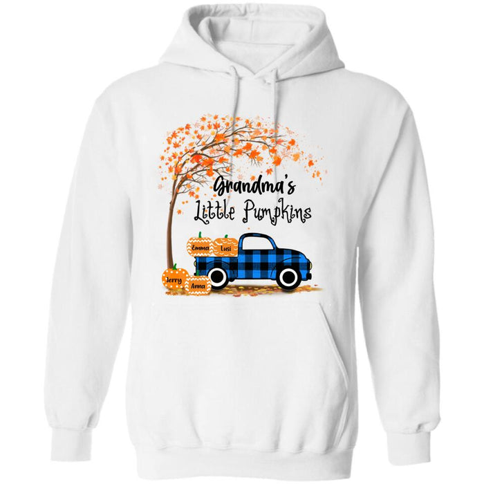 Personalized Autumn Grandma's Pumpkins T-shirt - Gift For Grandma - Upto 6 Pumpkins - Grandma's Little Pumpkins