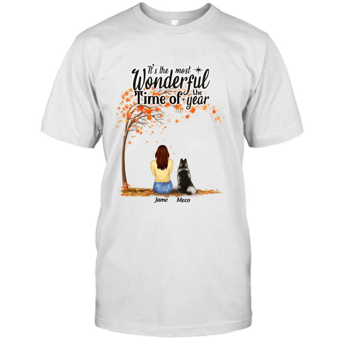 Custom Personalized Horse Dog Mom In Autumn T-Shirt - Upto 3 Horses/ Dogs  - It's The Most Wonderful Time Of The Year