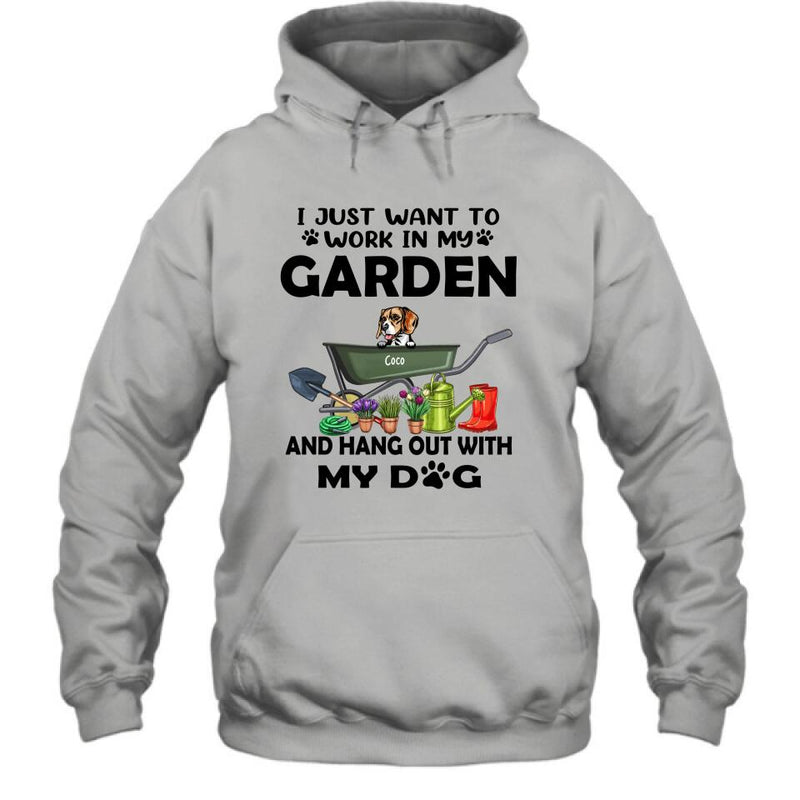 Personalized Dog Garden T-shirt - I Just Want To Work In My Garden And Hang Out With My Dogs - Gift For Dog Lover - GDGJT0