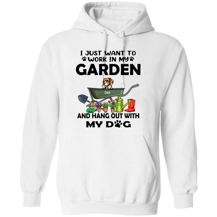 Custom Personalized Dog Garden T-shirt - I Just Want To Work In My Garden And Hang Out With My Dogs - Gift For Dog Lover - GDGJT0