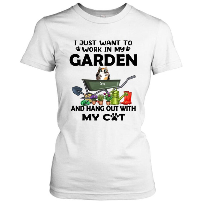 Custom Personalized Cat Garden T-shirt - I Just Want To Work In My Garden And Hang Out With My Cats - Gift For Cat Lover - GDGJT0