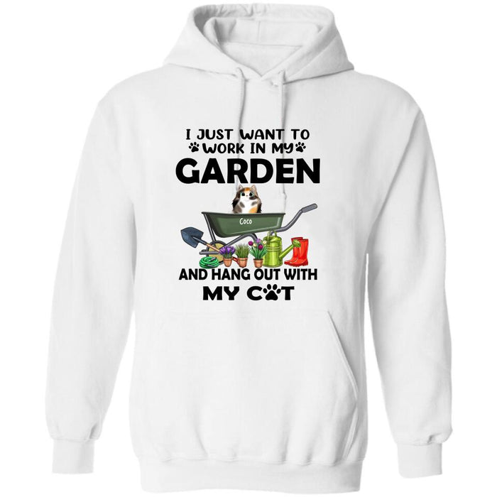 Custom Personalized Cat Garden T-shirt - I Just Want To Work In My Garden And Hang Out With My Cats - Gift For Cat Lover - GDGJT0