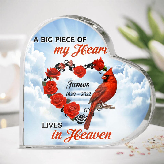 Custom Personalized A Big Piece Of My Heart Lives In Heaven Heart-Shaped Acrylic Plaque - Memorial Gift Idea