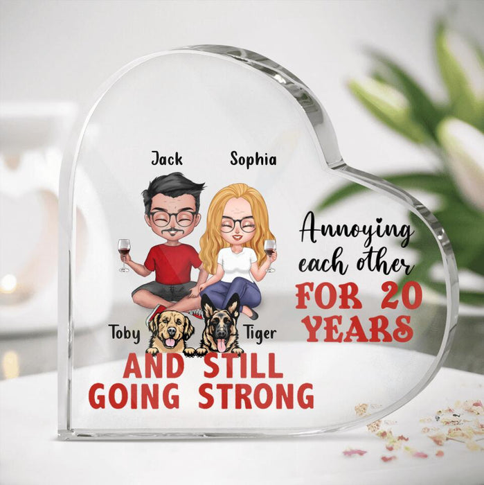 Custom Personalized Couple Heart Acrylic Plaque - Gift Idea For Couple/ Dog Lovers with up to 2 Dogs - Annoying Each Other For 20 Years Ans Still Going Strong