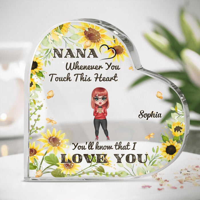 Custom Personalized Nana Heart-Shaped Acrylic Plaque - Upto 5 People - Mother's Day Gift For Grandma - Whenever You Touch This Heart You'll Know That We Love You