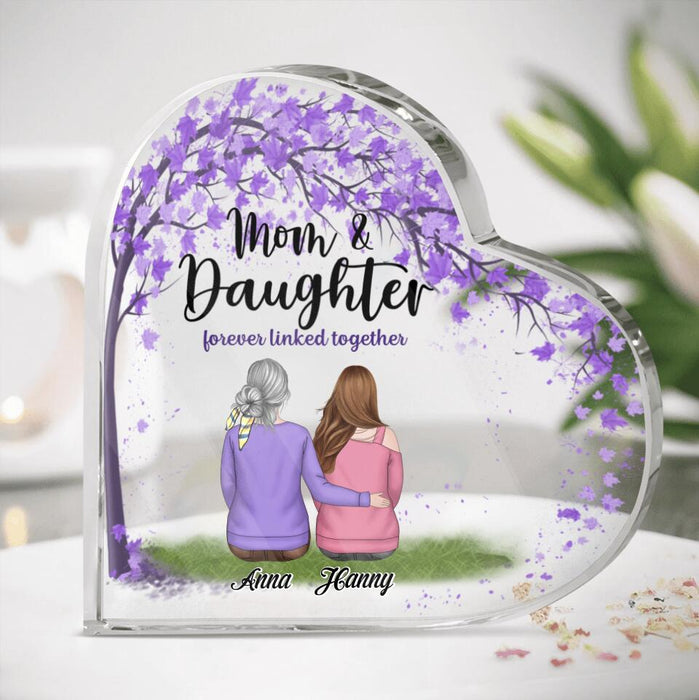 Custom Personalized Mom Heart-Shaped Acrylic Plaque - Upto 4 Daughters - Gift Idea For Mother's Day - Mom And Daughter Forever Linked Together