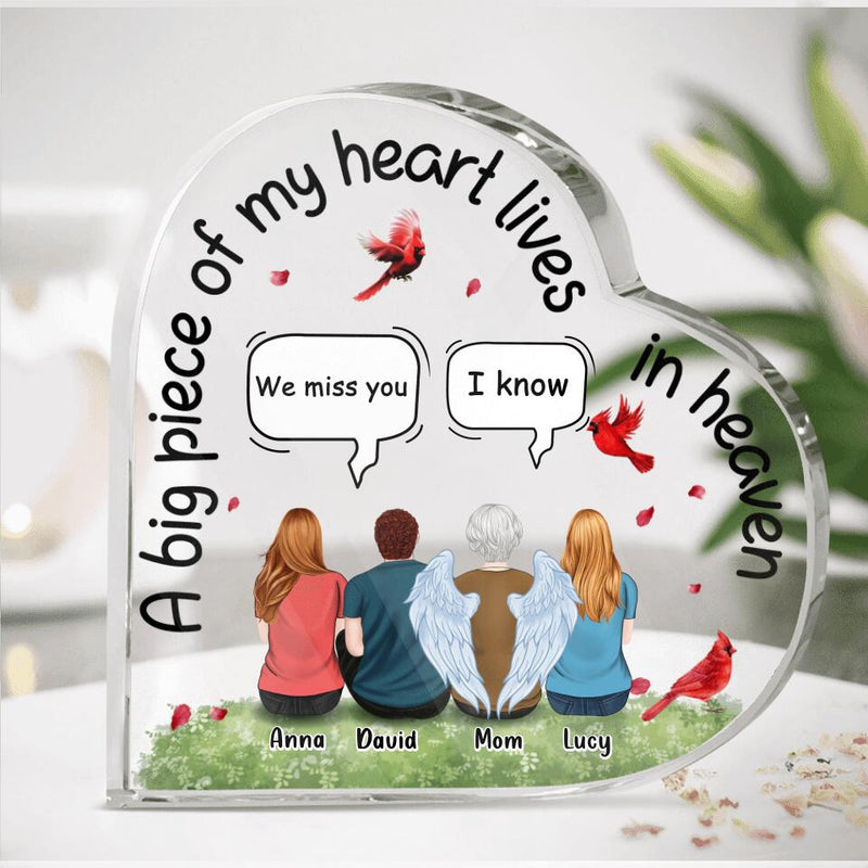 Personalized Memorial Family Heart-Shaped Acrylic Plaque - Gift Idea For Father's Day/Mother's Day - Up to 4 People - A Big Piece Of My Heart Lives In Heaven