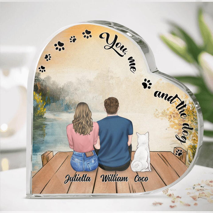 Custom Personalized Couple Heart Shaped Acrylic Plaque - Upto 5 Dogs - Gift Idea For Couple/Dog Lover - You, Me And The Dog