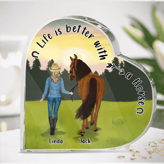 Custom Personalized Horse Heart-Shaped Acrylic Plaque - Upto 4 Horses - Gift Idea For Horse Lovers - Life Is Better With A Horse