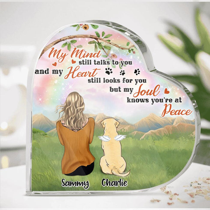 Custom Personalized Memorial Pet Heart-Shaped Acrylic Plaque - Upto 4 Pets - Memorial Gift Idea For Mom/Dad/Dog/Cat Lover - My Mind Still Talks To You