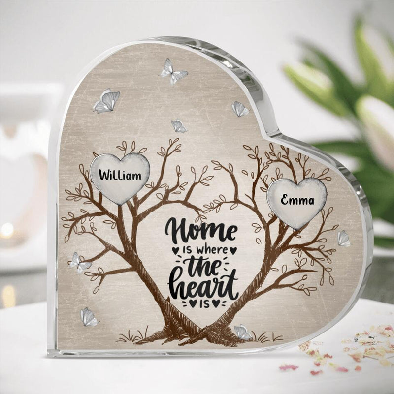 Personalized Family Tree Heart Shaped Acrylic Plaque - Up to 10 People - Gift Idea For The Whole Family - Home Is Where The Heart Is