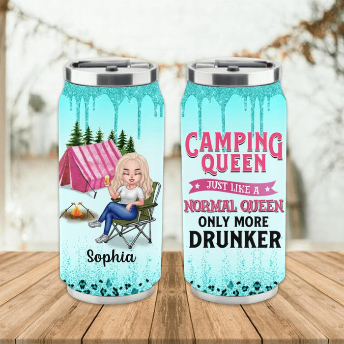 Custom Personalized Camping Queen Soda Can Tumbler - Gift Idea For Camping Lovers - Camping Queen Just Like A Normal Queen Only More Drunker