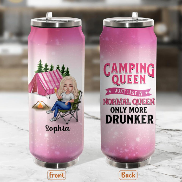 Custom Personalized Camping Queen Soda Can Tumbler - Gift Idea For Camping Lovers - Camping Queen Just Like A Normal Queen Only More Drunker