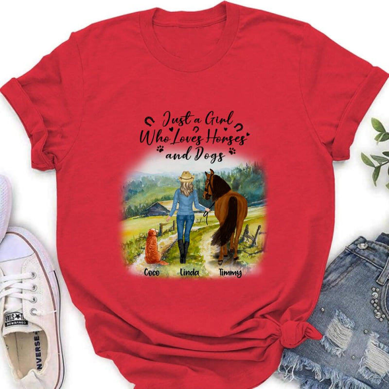 Personalized Horse And Dog Shirt - Up to 2 Horses And 4 Dogs - Best Gift For Horse/Dog Lover