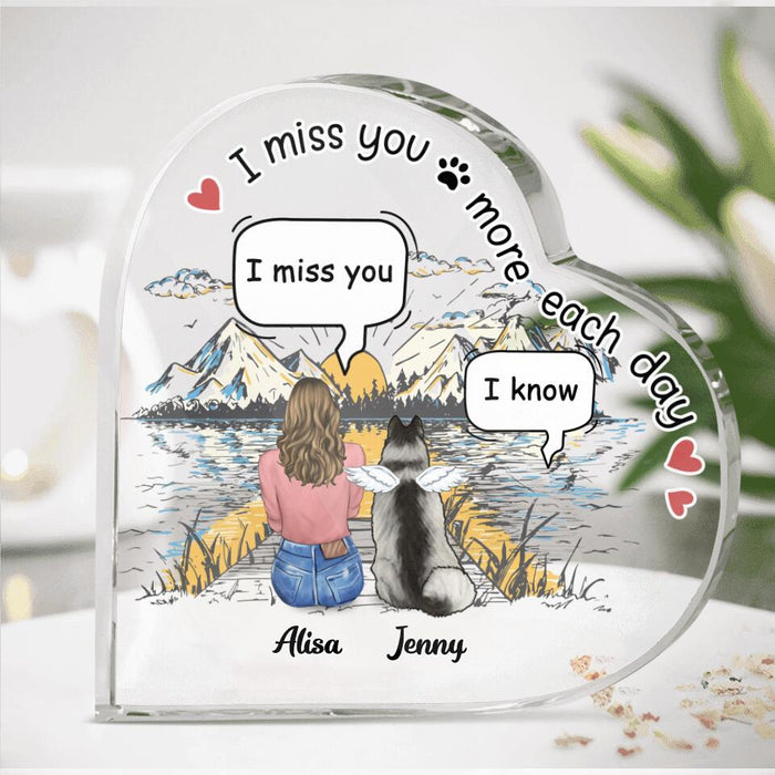Custom Personalized Memorial Dog Heart-Shaped Acrylic Plaque - Up To 5 Dogs - Gift Idea For Dog Lovers - I Miss You More Each Day