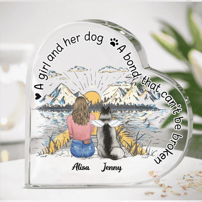 Custom Personalized Memorial Dog Heart-Shaped Acrylic Plaque - Up To 5 Dogs - Gift Idea For Dog Lovers - A Girl And Her Dog A Bond That Can't Be Broken