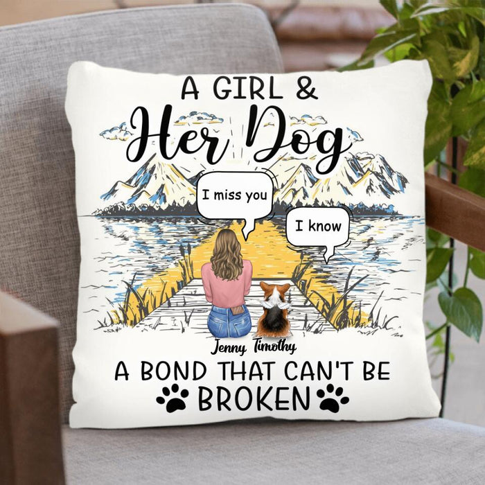 Custom Personalized Memorial Dog Pillow Cover - Up To 5 Dogs - Gift Idea For Dog Lovers - A Girl And Her Dog A Bond That Can't Be Broken