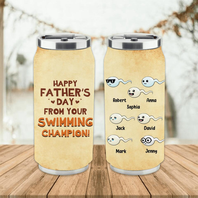 Personalized Soda Can Tumbler For Dad - Gift Idea For Father's Day - Happy Father's Day From Your Swimming Champion