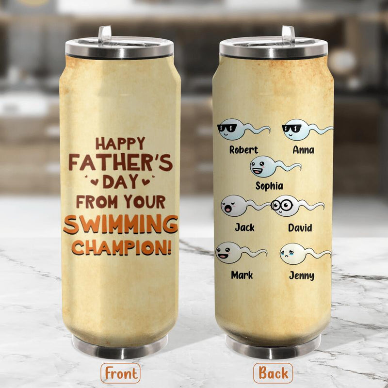 Personalized Soda Can Tumbler For Dad - Gift Idea For Father's Day - Happy Father's Day From Your Swimming Champion