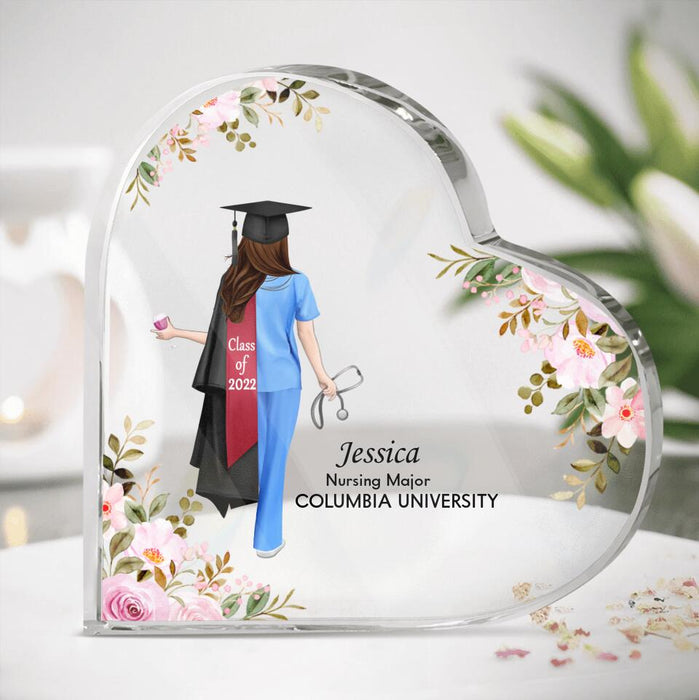 Custom Personalized Nursing Graduation School Heart-Shaped Acrylic Plaque - Best Gift Idea For Nurse/ Future Nurse - Class Of 2022