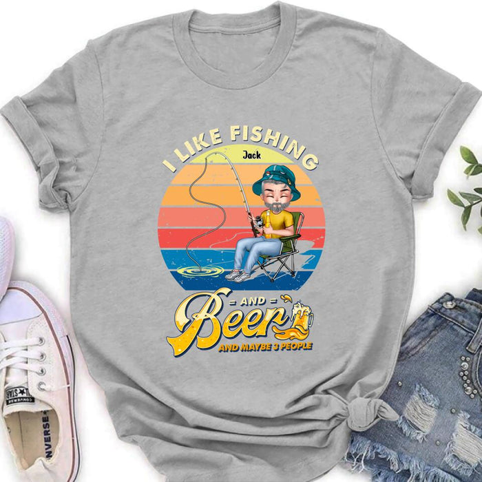 Custom Personalized Fishing Man Unisex T-shirt/ Hoodie - Gift For Father's Day/ Fishing Lovers - I Like Fishing and Beer and Maybe 3 People