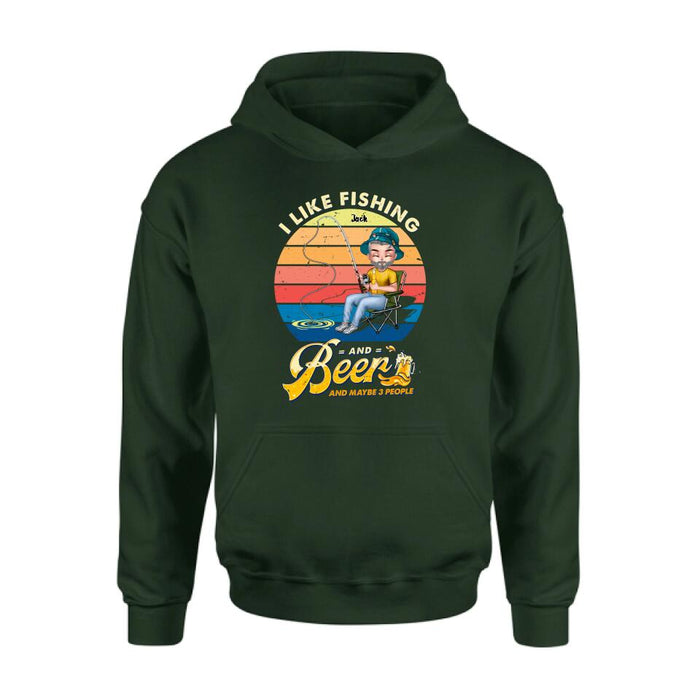 Custom Personalized Fishing Man Unisex T-shirt/ Hoodie - Gift For Father's Day/ Fishing Lovers - I Like Fishing and Beer and Maybe 3 People