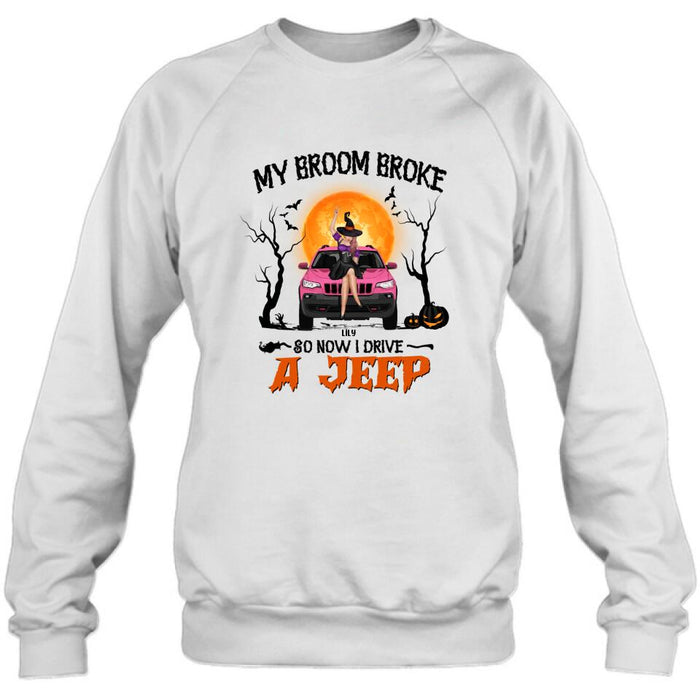 Custom Personalized Off - Road Witch T-Shirt/ Pullover Hoodie - Halloween Gift For Girl - My Broom Broke