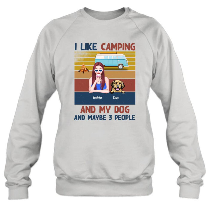 Custom Personalized Camping And Dog T-shirt/ Pullover Hoodie - Girl With Upto 3 Dogs - Best Gift For Dogs Lover - I Like Camping And My Dog