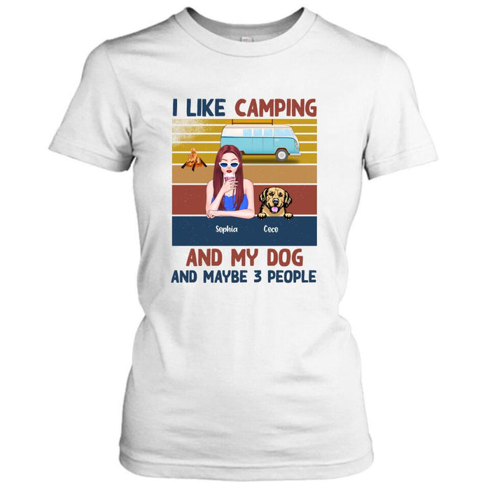 Custom Personalized Camping And Dog T-shirt/ Pullover Hoodie - Girl With Upto 3 Dogs - Best Gift For Dogs Lover - I Like Camping And My Dog