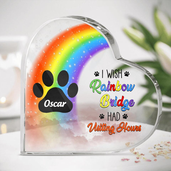 Custom Personalized Paw Prints Heart-Shaped Acrylic Plaque - Gift Idea For Pet Lovers - Up To 5 Paw Prints - I Wish Rainbow Bridge Had Visiting Hours