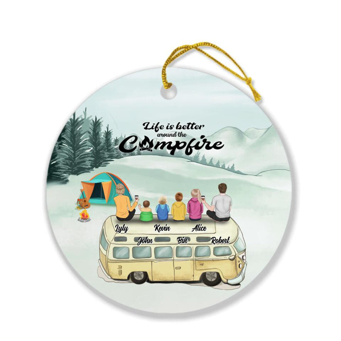 Custom Personalized Camping Ornament - Family On Camper Roof - Life Is Better Around The Campfire - JOWCU0