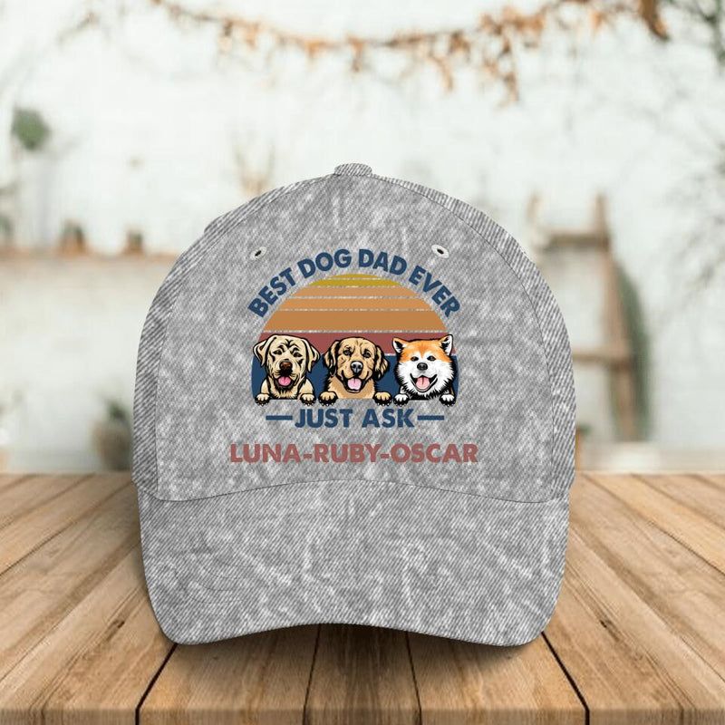 Personalized Pet Dad 3D Baseball Cap - Gift Idea For Father's Day/Dog Dad/Cat Dad with up to 3 Pets - Best Dog Dad Ever Just Ask