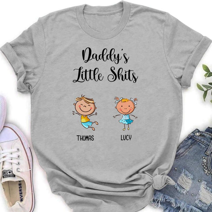 Custom Personalized Daddy's Little Kids Shirt/ Pullover Hoodie - Upto 15 Kids - Gift Idea For Father's Day/Mother's Day - Daddy's Little Shits